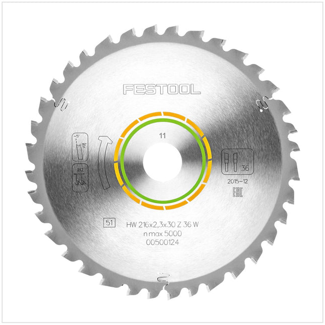 Festool Universal Kreissägeblatt HW 216 x 30 x 2,3 mm W36 216 mm 36 Zähne ( 500124 ) - Toolbrothers