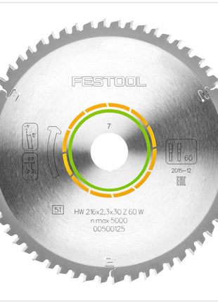 Festool Feinzahn Kreissägeblatt HW 216 x 30 x 2,3 mm W60 216 mm 60 Zähne ( 500125 ) - Toolbrothers