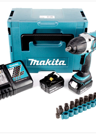 Makita DTW 450 RTJ 18V Li-ion Akku-Schlagschrauber im Makpac + 2 x BL 1850 B 5,0 Ah Akku + DC 18 RC Schnellladegerät + Makita B-54645 1/2" Zoll Steckschlüssel Satz 9-tlg. - Toolbrothers