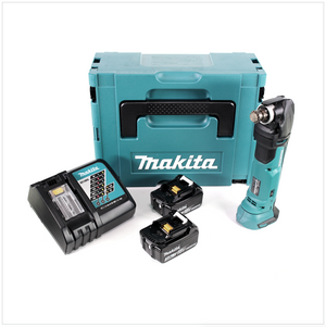 Makita DTM 51 RFJ 18V Li-Ion Akku Multifunktionswerkzeug im Makpac + 2x 3,0 Ah Li-Ion Akku + Akku Schnellladegerät