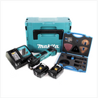 Makita DTM 51 RTJ 18V Li-Ion Akku Multifunktionswerkzeug im Makpac + 2x BL 1850 B 5,0 Ah Li-Ion Akku + DC 18 RC Akku Schnellladegerät + Wellcut MT-20 Sägeblätter Klingen - Toolbrothers