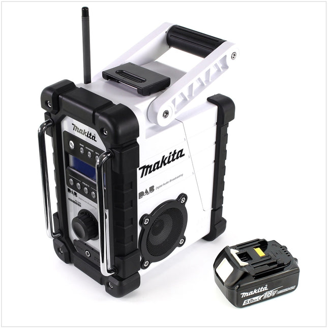 Makita DMR 109 W Akku Baustellen Radio weiß 7,2 - 18 V + 1x BL 1850 B 18V - 5,0 Ah Akku - ohne Ladegerät - Toolbrothers