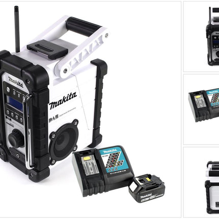 Makita DMR 109 W Akku Baustellen Radio weiß 7,2 - 18 V + 1x BL 1850 B 18V - 5,0 Ah Akku + 1x DC 18 RC Schnellladegerät - Toolbrothers