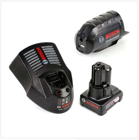 Bosch USB Power Set 12V 1x 4,0Ah Akku + Ladegerät + GAA 12V Akku USB Ladegerät Aufsatz Adapter - Toolbrothers