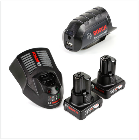 Bosch USB Power Set 12V 2x 4,0Ah Akku + Ladegerät + GAA 12V Akku USB Ladegerät Aufsatz Adapter - Toolbrothers