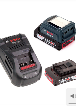 Bosch USB Power Set 18 V mit GAA Professional USB Adapter für 14,4 V / 18 V Akkus + 2x GBA 18V 2,0 Ah Li-Ion Einschub Akku + 1x Schnell Ladegerät GAL 1880 CV - Toolbrothers