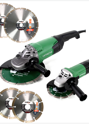 Hitachi Winkelschleifer Set 2.0 G 23ST 230 mm - 2000 W + G 13STA 125 mm - 600 W + 6x Diamant Trennscheibe ( 3x 125mm / 3x 230mm ) - Toolbrothers