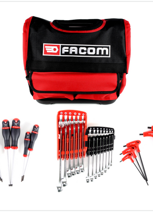 Facom Handwerkzeug Komplett Set mit Ring - Maulschlüssel Set 14 tlg. + Stiftschlüssel Satz 6 tlg. + Protwist Schraubendreher Satz  6 tlg. in Facom Werkzeugtasche - Toolbrothers