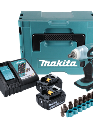 Makita DTW 251 RMJ Akku Schlagschrauber 18 V 230 Nm 1/2" + 2x Akku 4,0 Ah + Ladegerät + 9 tlg. Steckschlüssel Set + Makpac - Toolbrothers