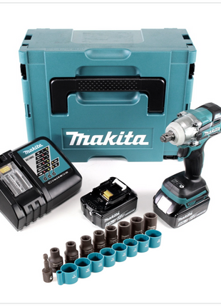 Makita DTW 285 RTJ Akku Schlagschrauber 18 V 280 Nm 1/2 " Brushless + 2x Akku 5,0 Ah + Ladegerät + Steckschlüssel Set + Makpac - Toolbrothers