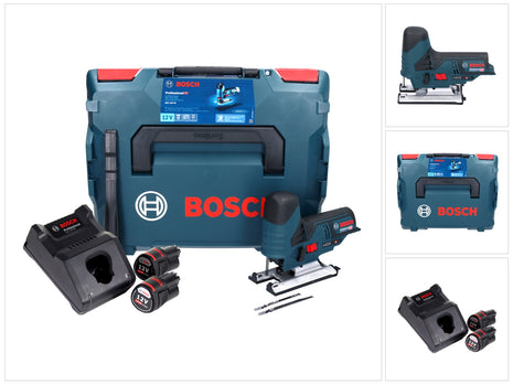 Bosch GST 12V-70 Professional Seghetto alternativo a batteria in valigetta L-Boxx + 2x Batterie GBA 12 V 3,0 Ah + Caricatore GAL 1230 CV