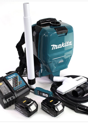 Makita DVC 260 36V Akku Rucksack Staubsauger (2x 18V) Brushless mit 2x BL1850 B 5,0 Ah Akku und DC18RC Ladegerät - Toolbrothers