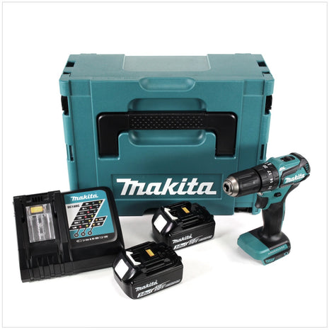 Makita DHP 483 RFJ Trapano avvitatore a percussione brushless a batteria 18 V in valigetta MAKPAC + 2x Batterie 3,0 Ah + Caricatore rapido