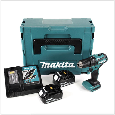 Makita DHP 483 RMJ 18 V Li-Ion Brushless Perceuse visseuse à percussion sans fil avec boîtier Makpac + 2x Batteries BL 1840 4,0 Ah + Chargeur DC18RC