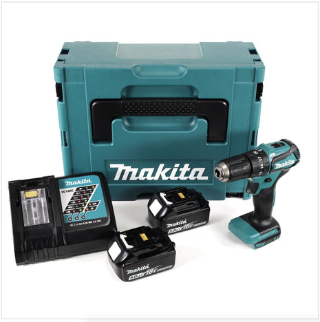 Makita DHP 483 RTJ Trapano avvitatore a percussione brushless a batteria 18 V in valigetta MAKPAC + 2x Batterie 5,0 Ah + Caricatore rapido