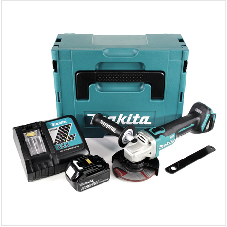 Makita DGA 504 RT1J Mini-Amoladora inalámbrica 125 mm 18 V en Makpac 3 + 1x Batería BL 1850 + Cargador DC 18 RC