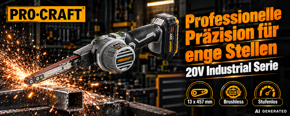 ProCraft Industrial PFA20A-BB Akku Bandfeile 20 V 13 x 457 mm Brushless + 1x Akku 4,0 Ah + Ladegerät