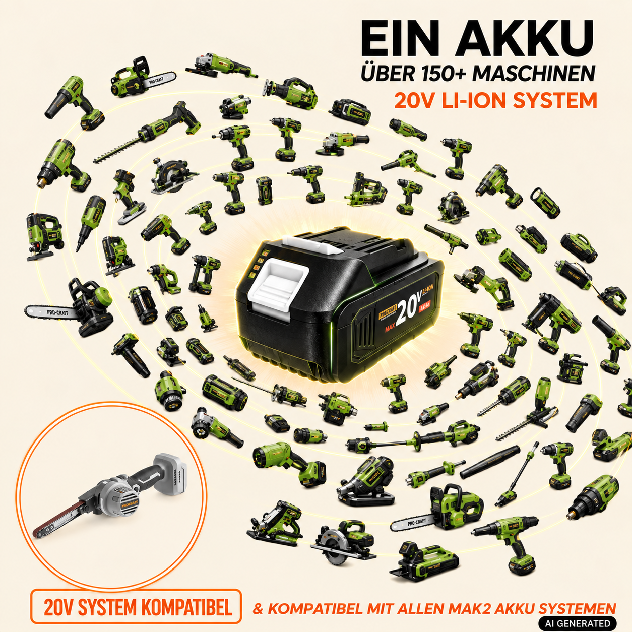 ProCraft Industrial PFA20A-BB Akku Bandfeile 20 V 13 x 457 mm Brushless + 1x Akku 4,0 Ah + Ladegerät