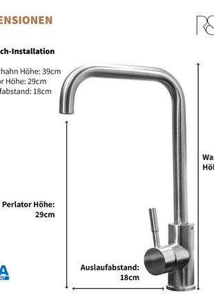 Rosenhahn & Söhne Föhr 100 Küchenarmatur 360° drehbarer Wasserhahn Küche - Armatur Küche [gebürsteter Edelstahl] - 2-fach verstellbare Spültischarmatur + Anschlussschläuche - Toolbrothers