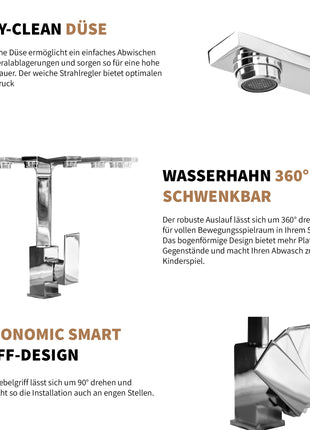 Rosenhahn & Söhne Juist 100 Küchenarmatur 360° Drehbarer Wasserhahn Küche - Armatur Küche [Chrom] - 2-fach verstellbare Spültischarmatur + Anschlussschläuche - Toolbrothers