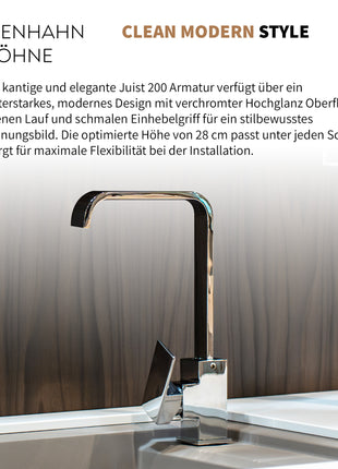 Rosenhahn & Söhne Juist 200 Küchenarmatur 360° Drehbarer Wasserhahn Küche - Armatur Küche [Chrom] - 2-fach verstellbare Spültischarmatur + Anschlussschläuche - Toolbrothers