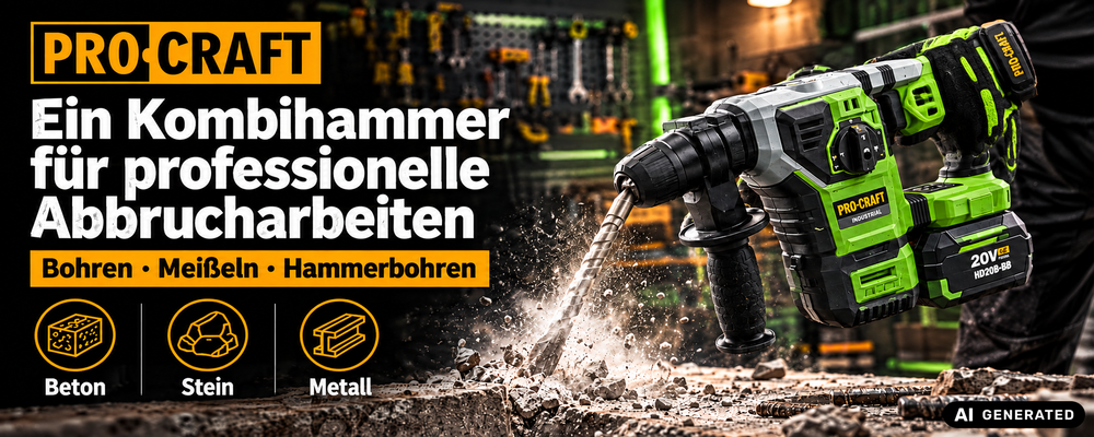 Procraft Industrial HD20B-BB Akku Kombihammer 20 V 5 J SDS plus Brushless + 1x Akku 8,0 Ah + Ladegerät