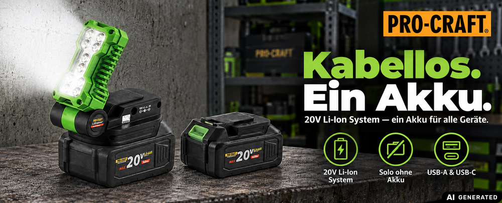 Procraft LL20bb Akku LED Strahler 20 V 500 lm + 1x Akku 2,0 Ah - ohne Ladegerät