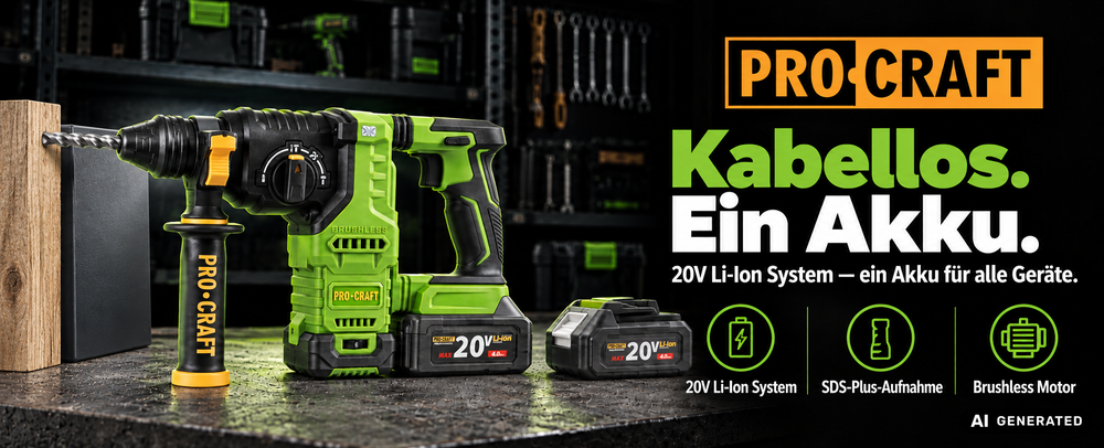 Procraft PHA30-bb-c Akku Bohrhammer 20 V 2,8 J SDS plus Brushless + Koffer - ohne Akku, ohne Ladegerät