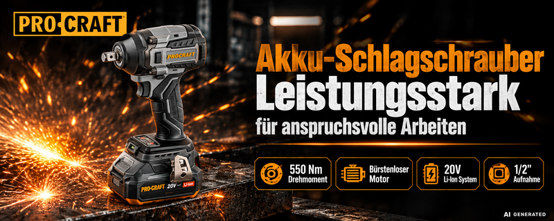 Procraft Industrial IW550Abb Akku Schlagschrauber 20 V 550 Nm 1/2" + 1x Akku 4,0 Ah - ohne Ladegerät