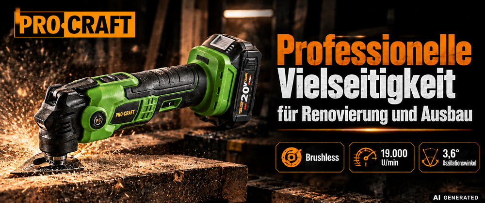 Procraft PMT22bb Akku Multifunktionswerkzeug 20 V Brushless + 1x Akku 4,0 Ah - ohne Ladegerät
