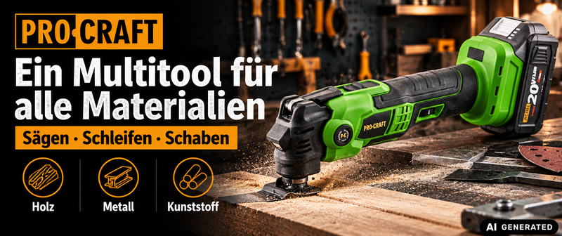 Procraft PMT22bb Akku Multifunktionswerkzeug 20 V Brushless + 2x Akku 2,0 Ah + Ladegerät + RHINO Toolcase