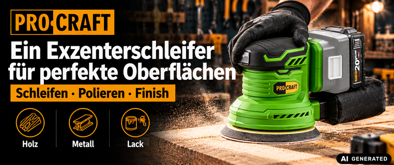 Procraft PX20BLbb Akku Exzenterschleifer 20 V 125 mm Brushless + 2x Akku 4,0 Ah + Ladegerät