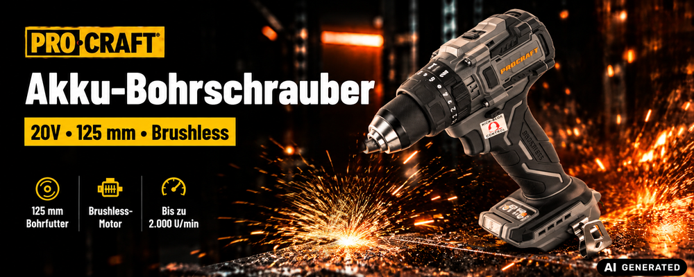 Procraft Industrial CD20B-BB Akku Schlagbohrschrauber 20 V 150 Nm Brushless + 2x Akku 4,0 Ah + Ladegerät