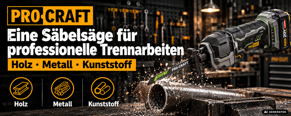 Procraft Industrial RS20Abb Recipro Säbelsäge 20 V Brushless + 1x Akku 4,0 Ah - ohne Ladegerät