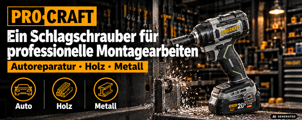 ProCraft Industrial IW850A-BB Akku Schlagschrauber 20 V 850 Nm 1/2" Brushless Solo - ohne Akku, ohne Ladegerät