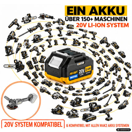 Procraft Industrial AG125Bbb Akku Winkelschleifer 20 V 125 mm Brushless + 1x Akku 2,0 Ah + RHINO Toolcase - ohne Ladegerät